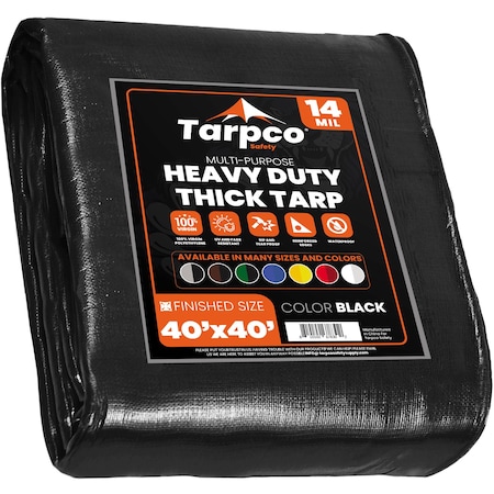 40 Ft. X 40 Ft. Black Polyethylene Heavy Duty 14 Mil Tarp,Waterproof,UV Resistant,Rip And Tear Proof